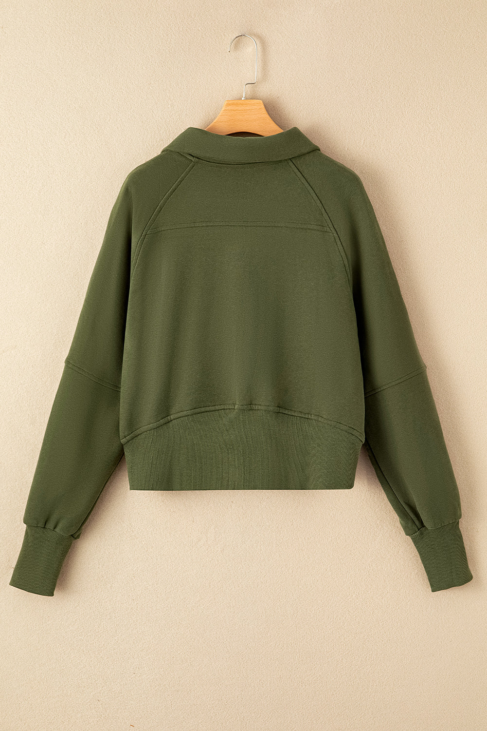 Cali Chic Green Zip Up Stand Collar Ribbed Thumbhole Sleeve Sweatshirt