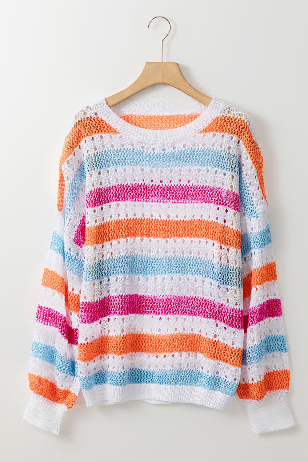 Striped Hollowed Knitted Loose Sweater