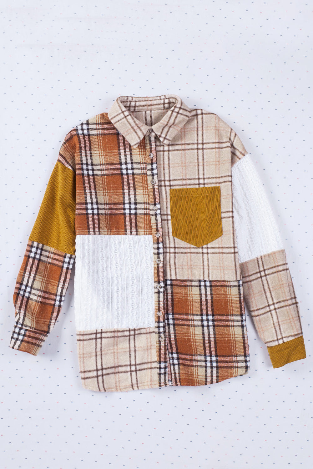 Cali Chic Orange Plaid Color Block Patchwork Shirt Jacket with Pocket