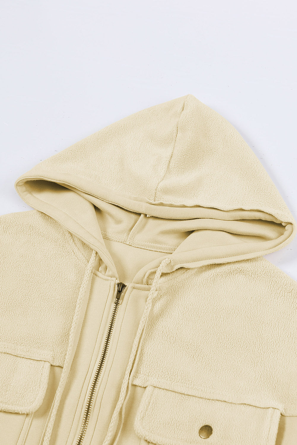 Apricot Flap Pocket Drawstring Hood Zip Up Jacket