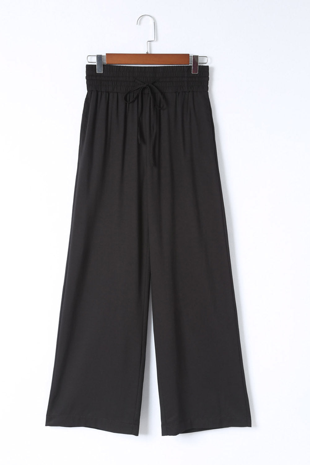 Cali Chic Women Wide Leg Pants Black Drawstring Elastic Waist