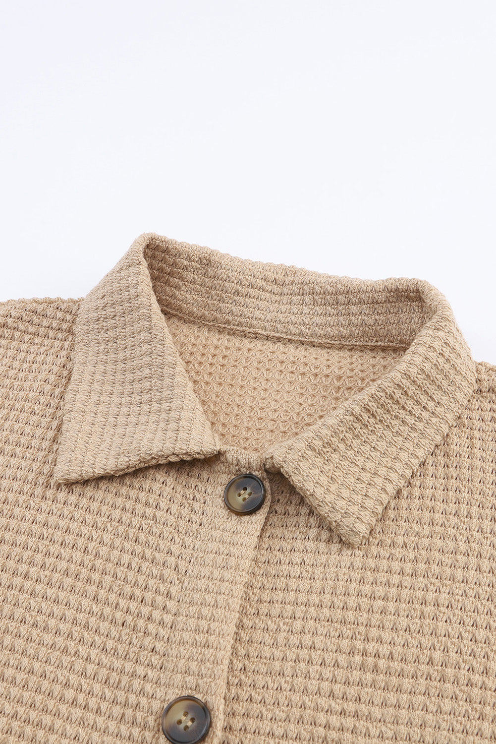 Cali Chic Khaki Waffle Knit Button Up Casual Shirt