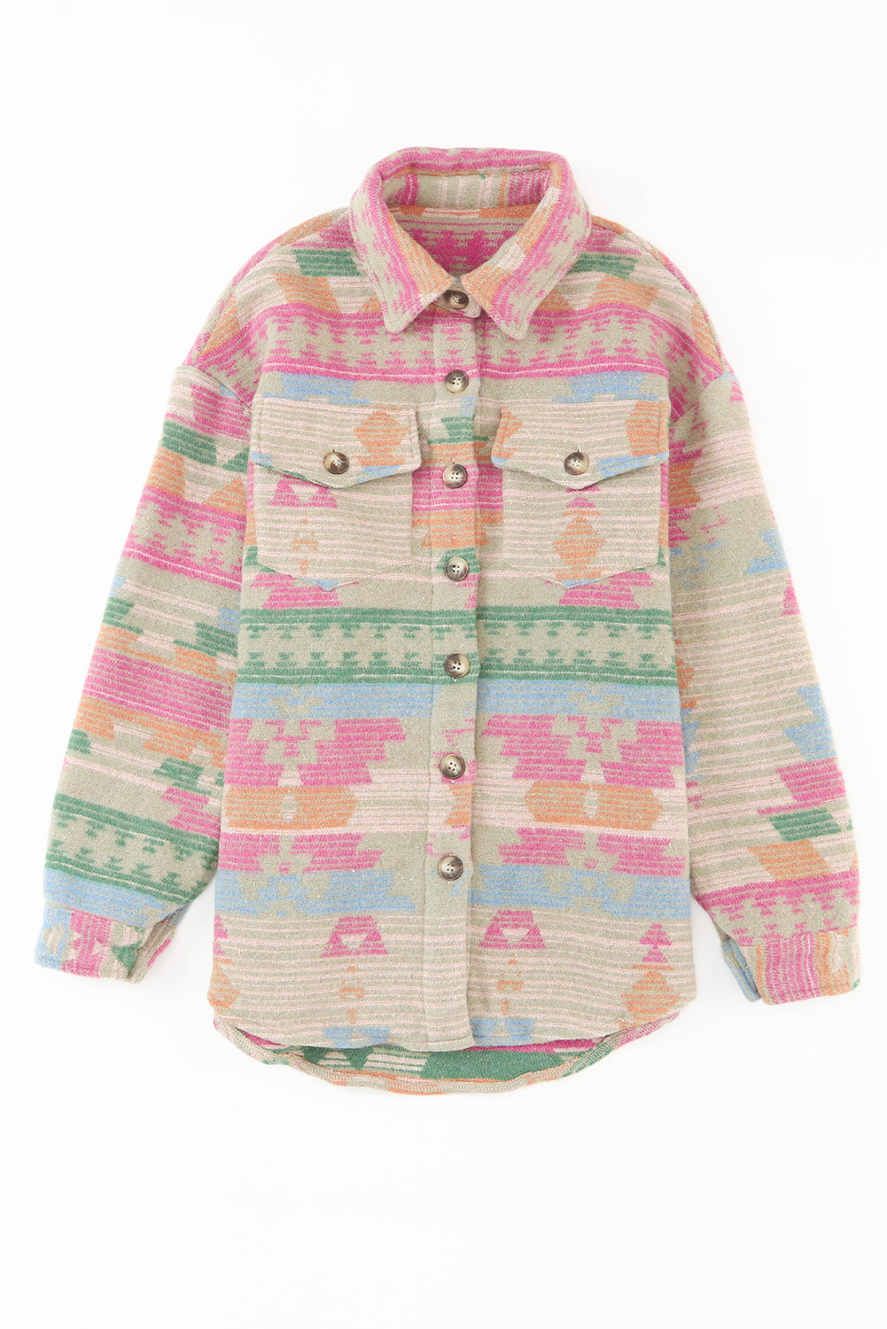 Cali Chic Multicolor Western Aztec Print Button Flap Pocket Shacket