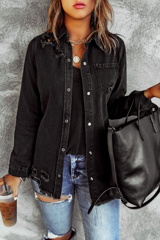 Cali Chic Black Ripped Denim Jacket