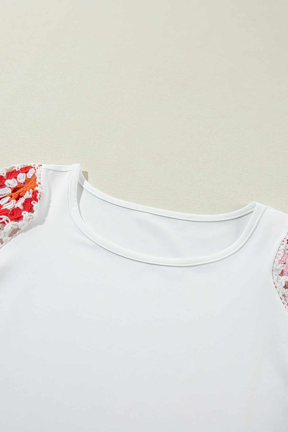 White Floral Crochet Short Sleeve Top