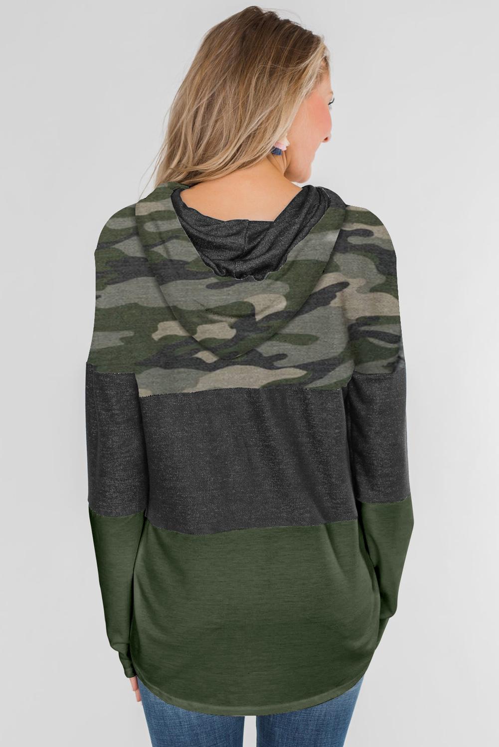 Cali Chic Women Sweatshirt Hoodie Celebrity Camo Color Block Drawstring