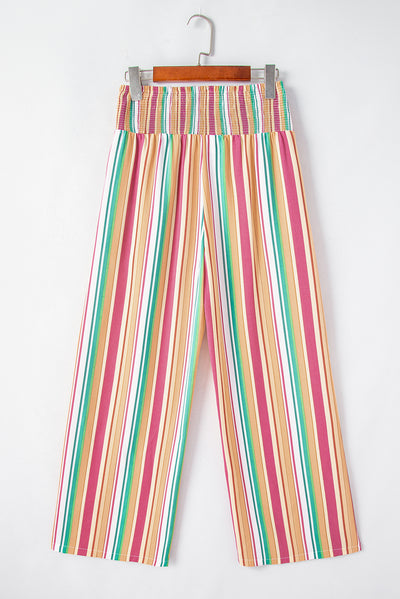 Cali Chic Multicolor Striped Smocked High Waist Wide Leg Pants