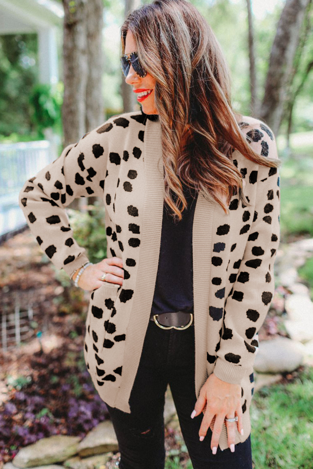 Cali Chic Leopard  Animal Spotted Pattern Open Front Cardigan