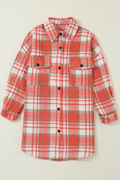 Plaid Flap Pocket Long Sleeve Shacket