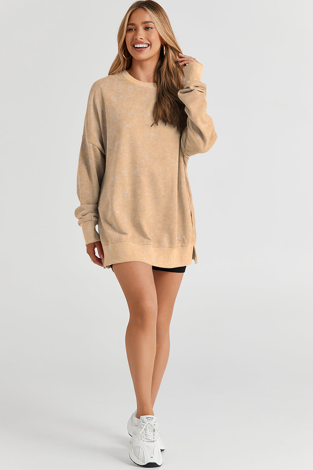 Cali Chic Khaki Drop Shoulder Ribbed Trim Oversized Sweatshirt