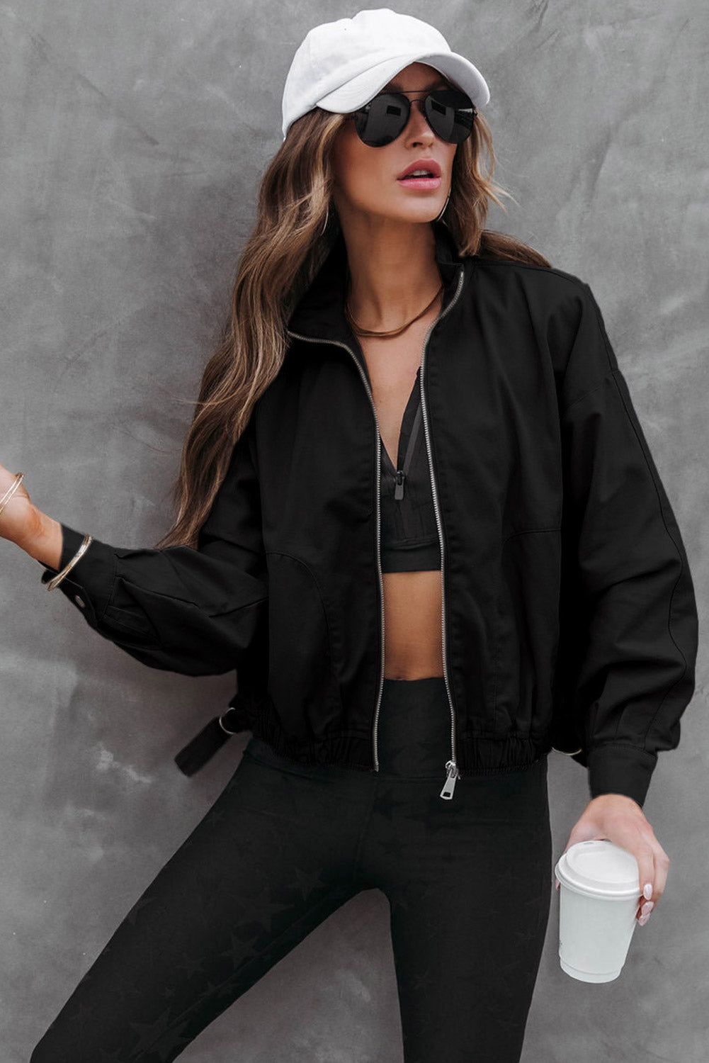 Cali Chic Black Solid Full Zipped Jacket