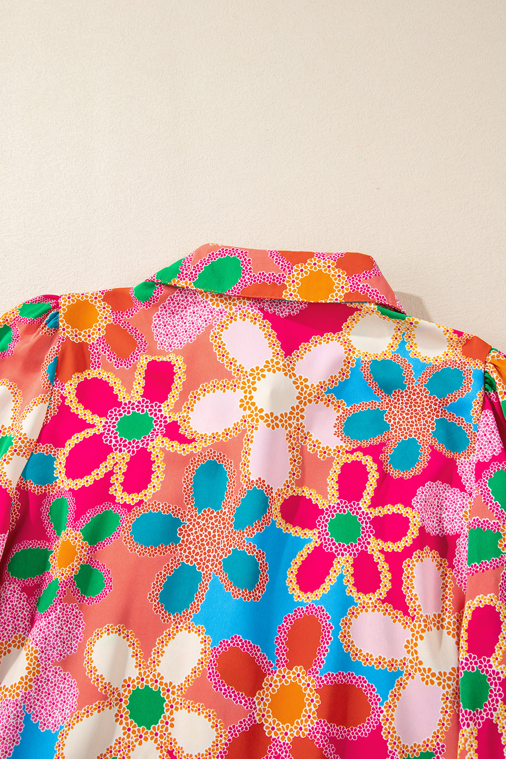 Multicolor Floral Print Bubble Sleeve Shirt