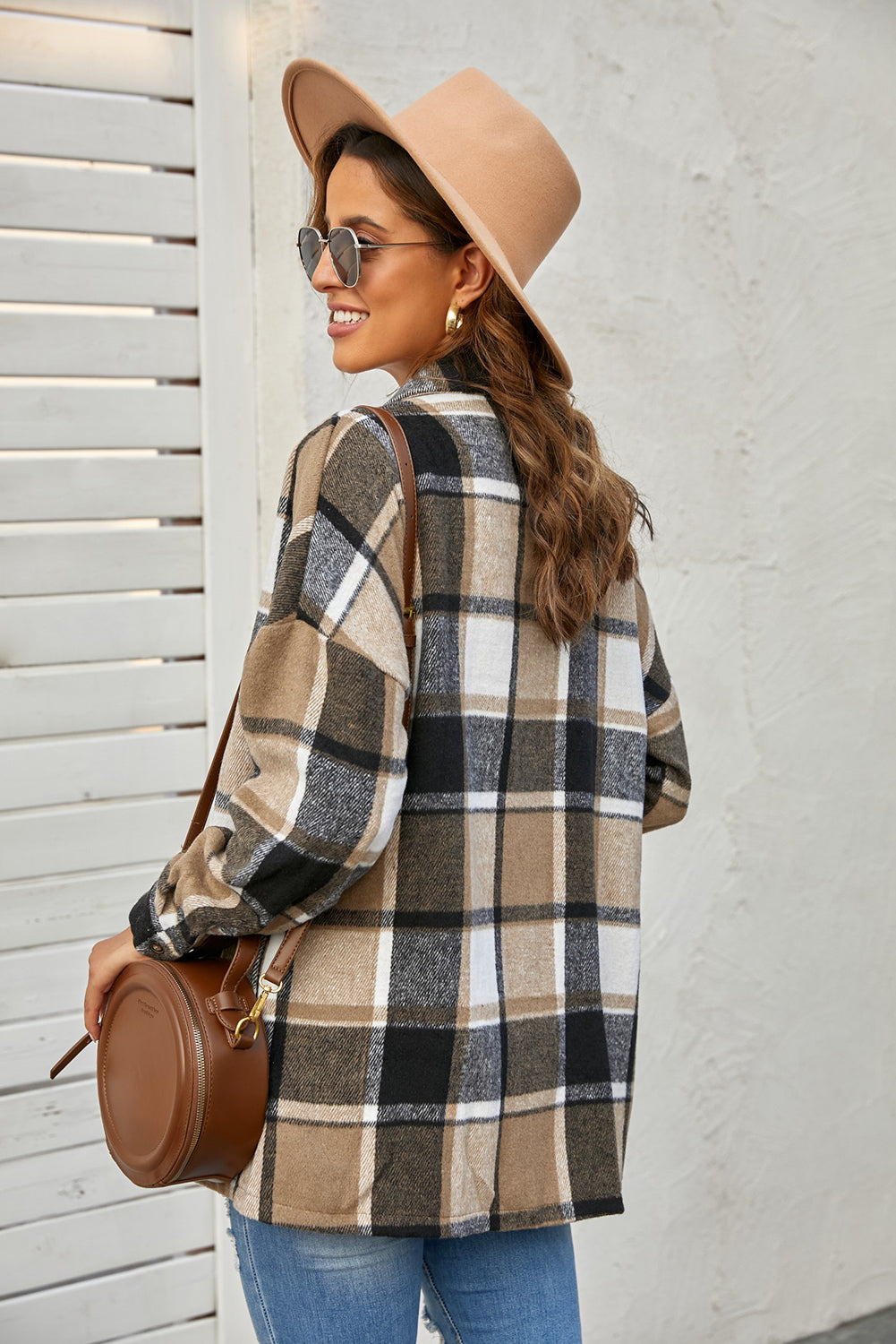 Cali Chic Women Plaid Button Down Shacket Jackets