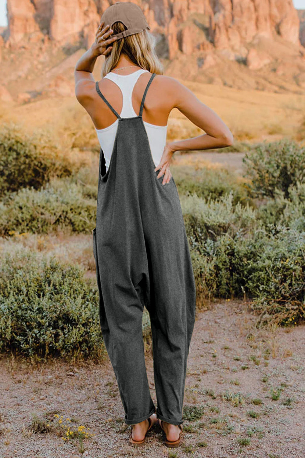 Double Take Full Size V-Neck Sleeveless Jumpsuit with Pockets