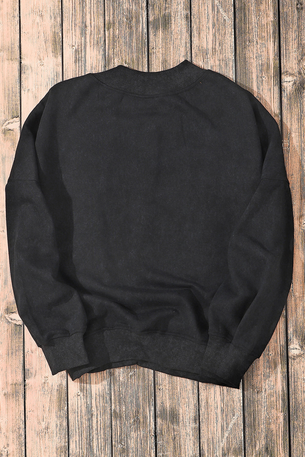 Cali Chic Women Black Drop Shoulder Crew Neck Pullover Sweatshirt