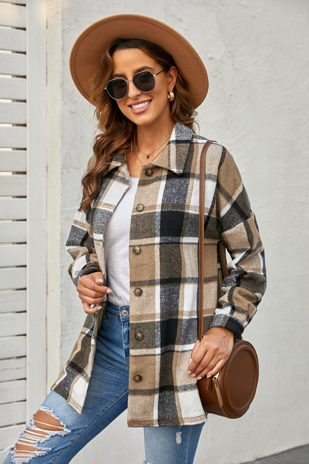 Cali Chic Women Plaid Button Down Shacket Jackets