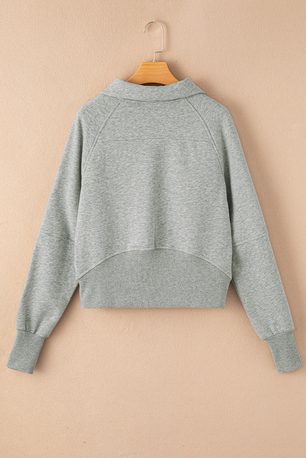 Cali Chic Gray Zip Up Stand Collar Ribbed Thumbhole Sleeve Sweatshirt