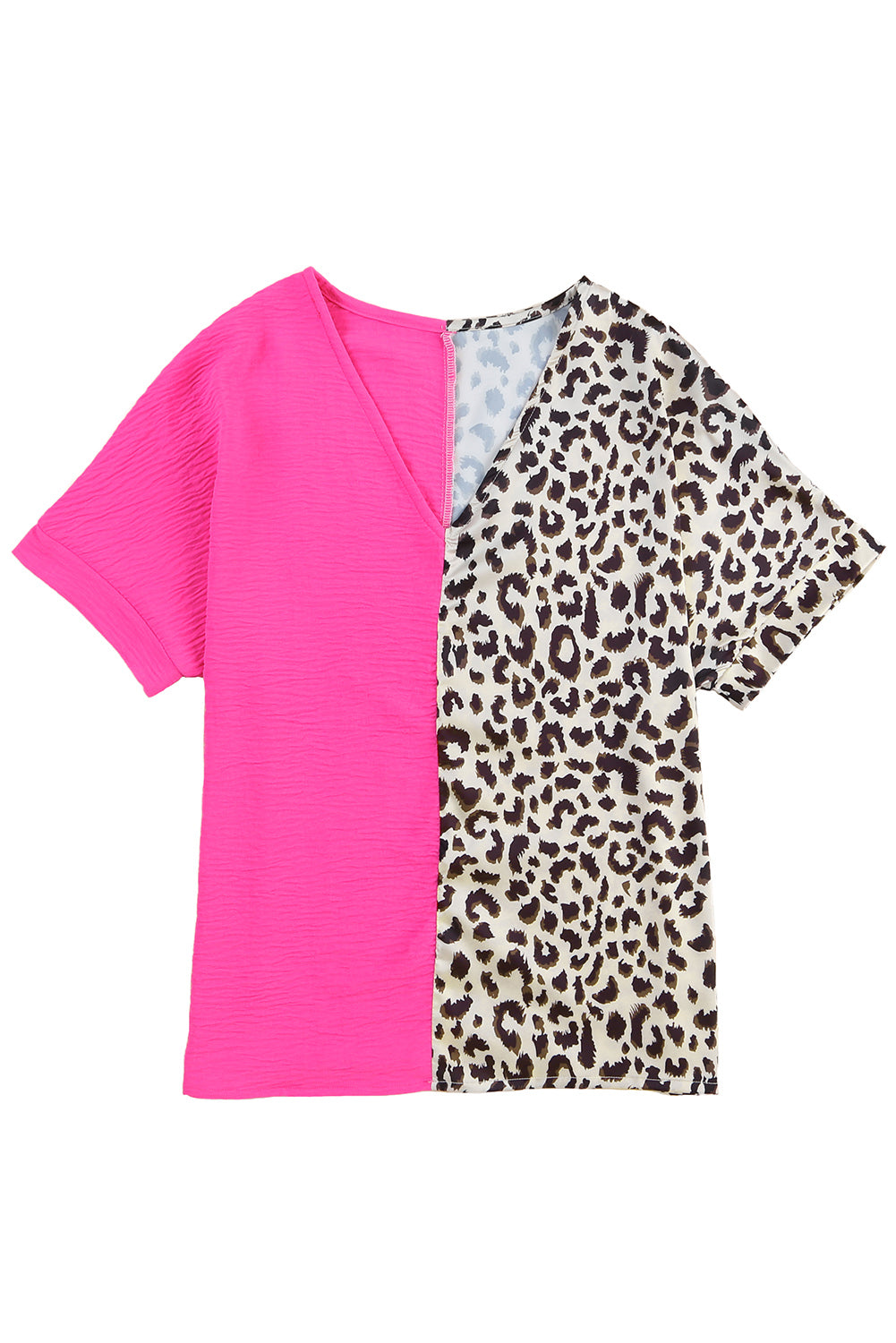 Rose Contrast Leopard Color Block Blouse