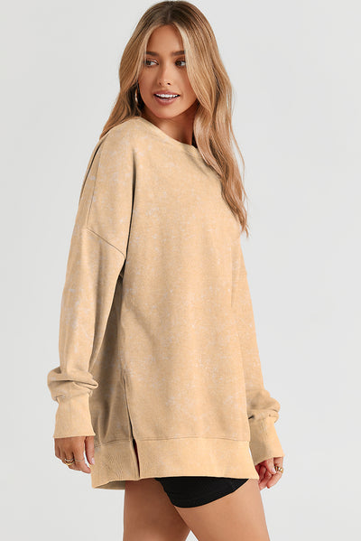 Cali Chic Khaki Drop Shoulder Ribbed Trim Oversized Sweatshirt