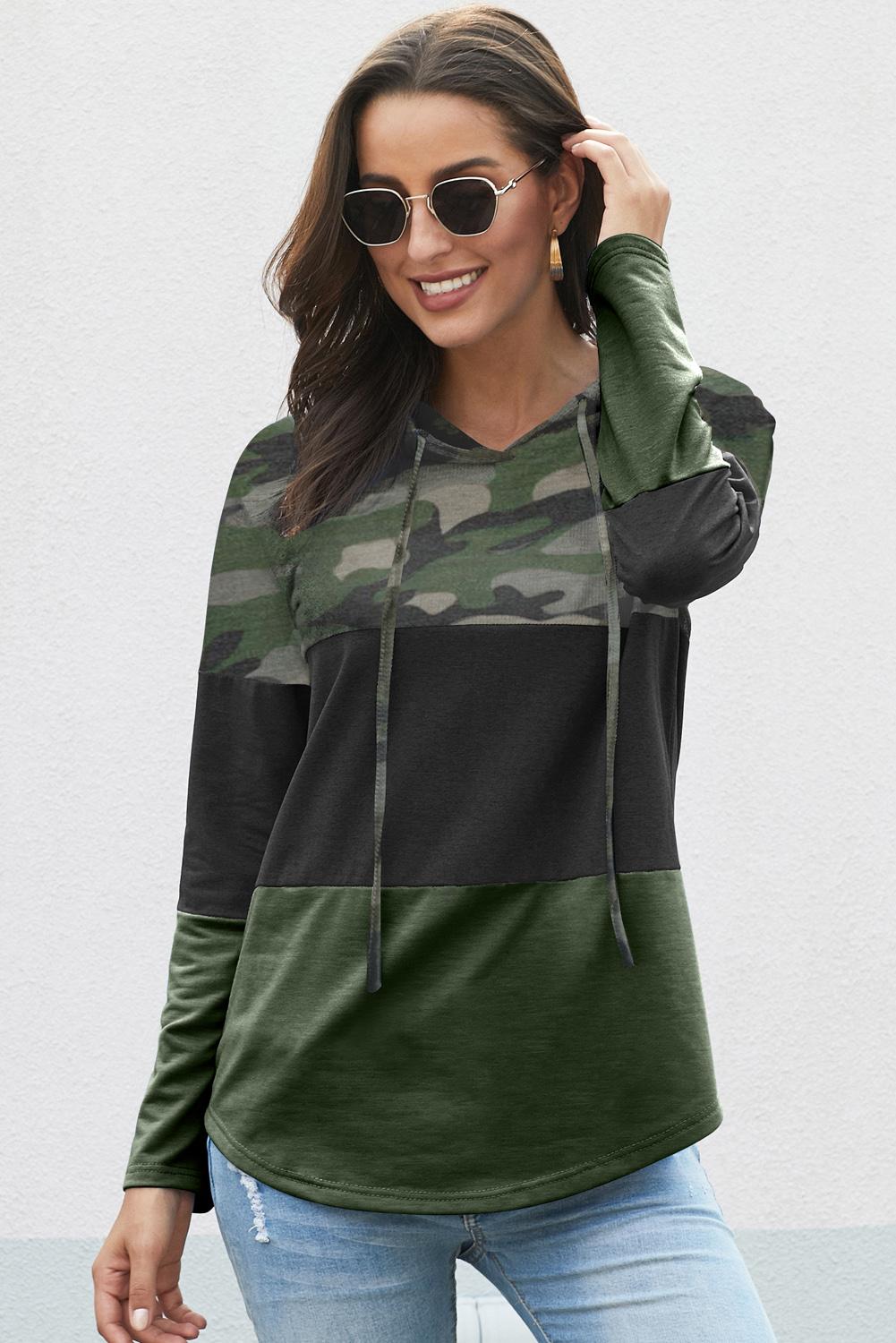 Cali Chic Women Sweatshirt Hoodie Celebrity Camo Color Block Drawstring