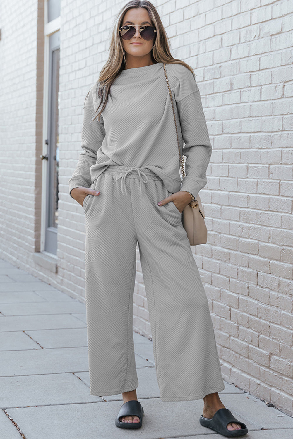 Cali Chic Gray Ultra Loose Textured 2pcs Slouchy Outfit