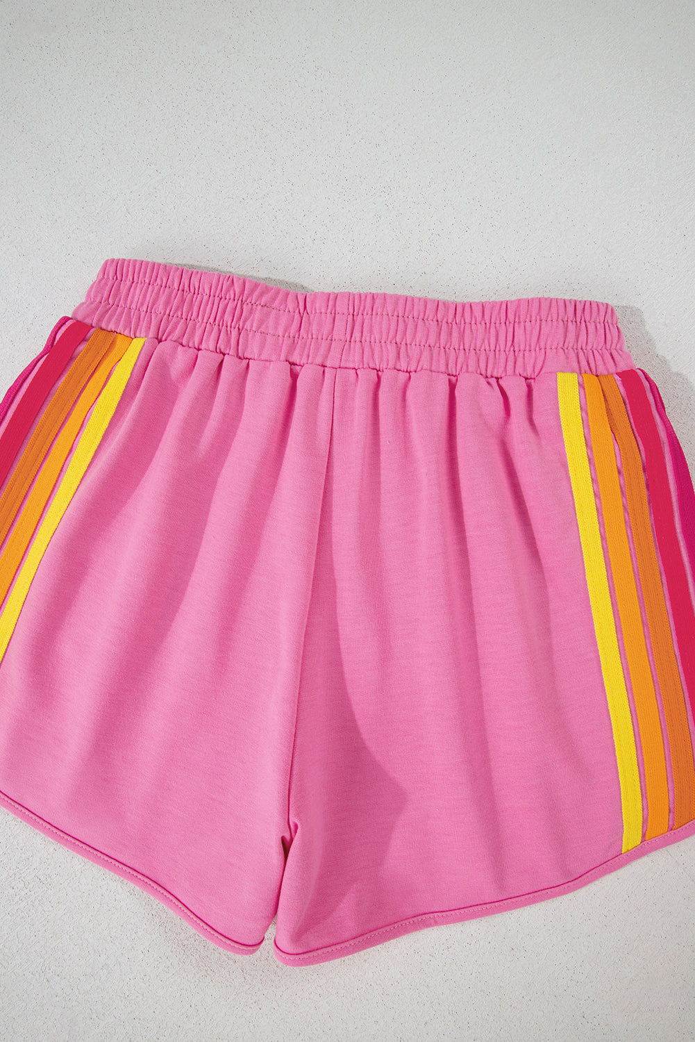 Cali Chic Bonbon Color Block Stripes Elastic High Waist Active Shorts