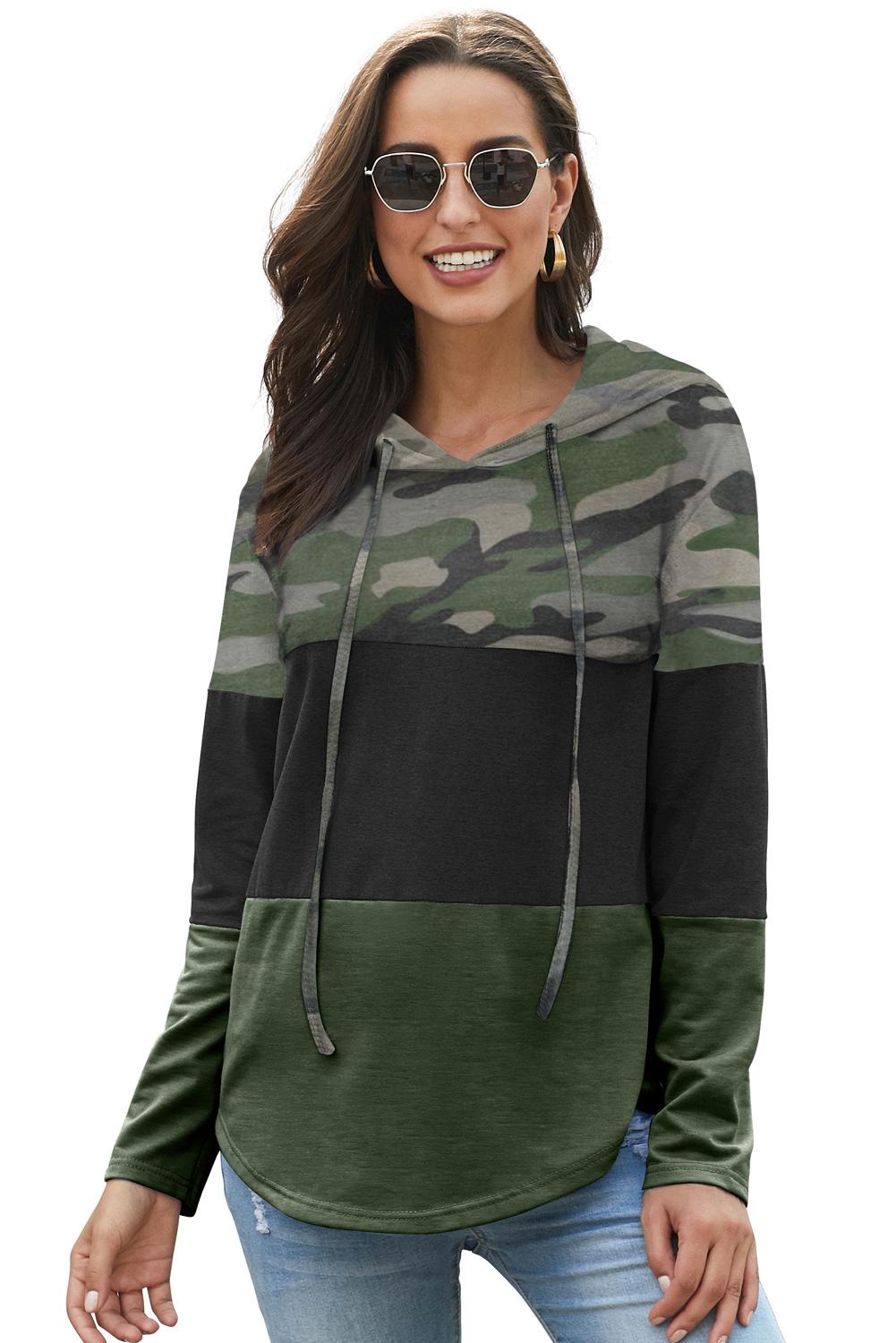 Cali Chic Women Sweatshirt Hoodie Celebrity Camo Color Block Drawstring