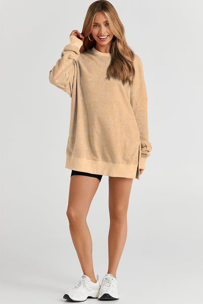 Cali Chic Khaki Drop Shoulder Ribbed Trim Oversized Sweatshirt