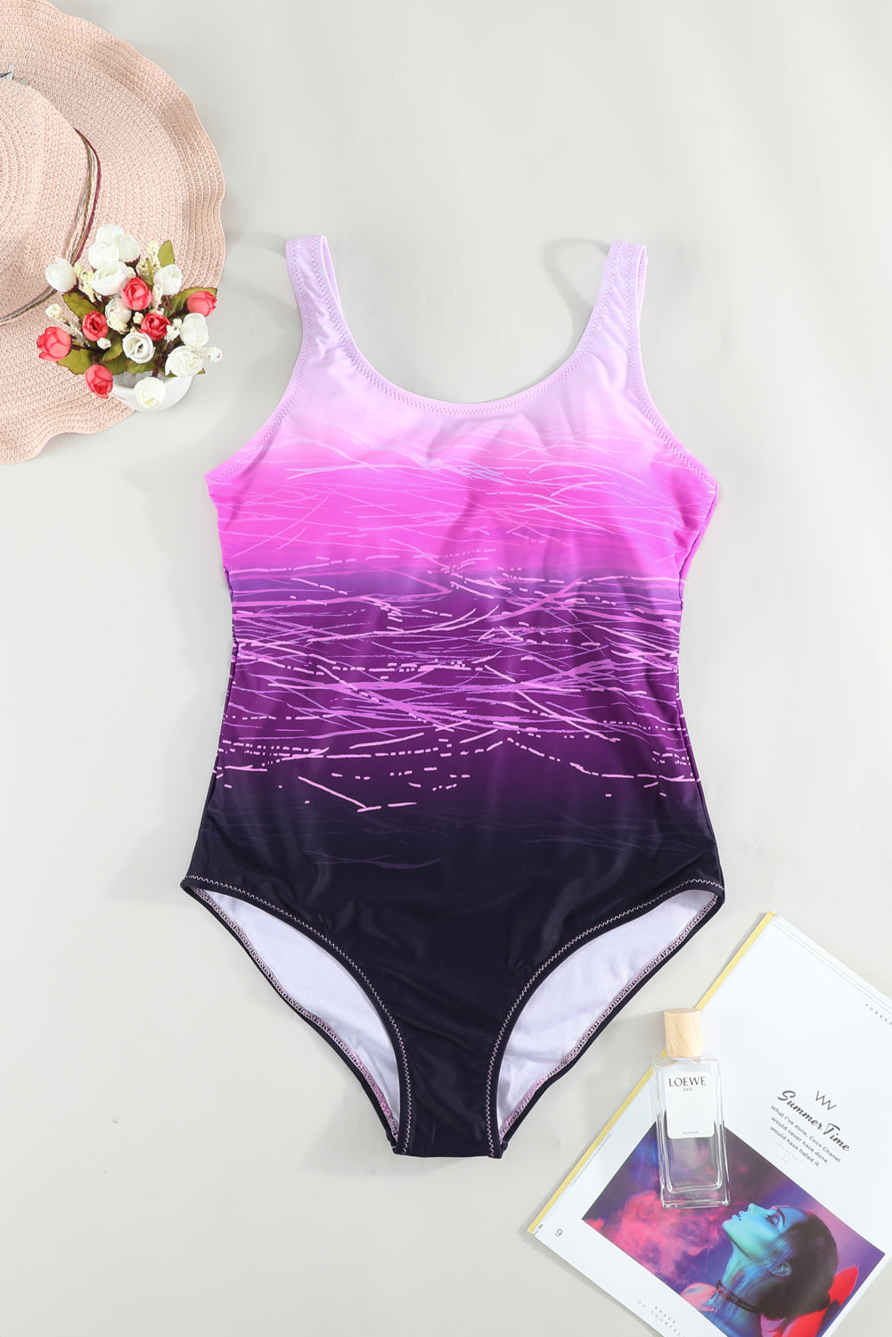 Purple Gradient Criss Cross Back One Piece Swimsuit