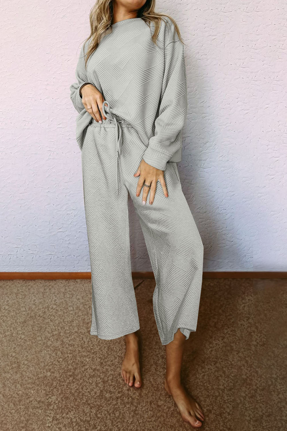 Cali Chic Gray Ultra Loose Textured 2pcs Slouchy Outfit