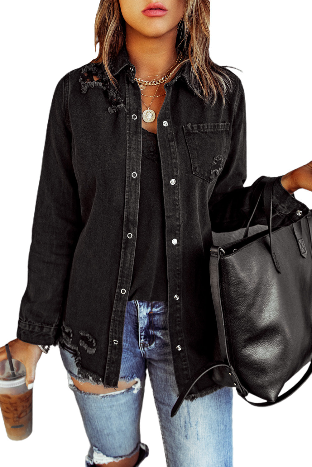 Cali Chic Black Ripped Denim Jacket