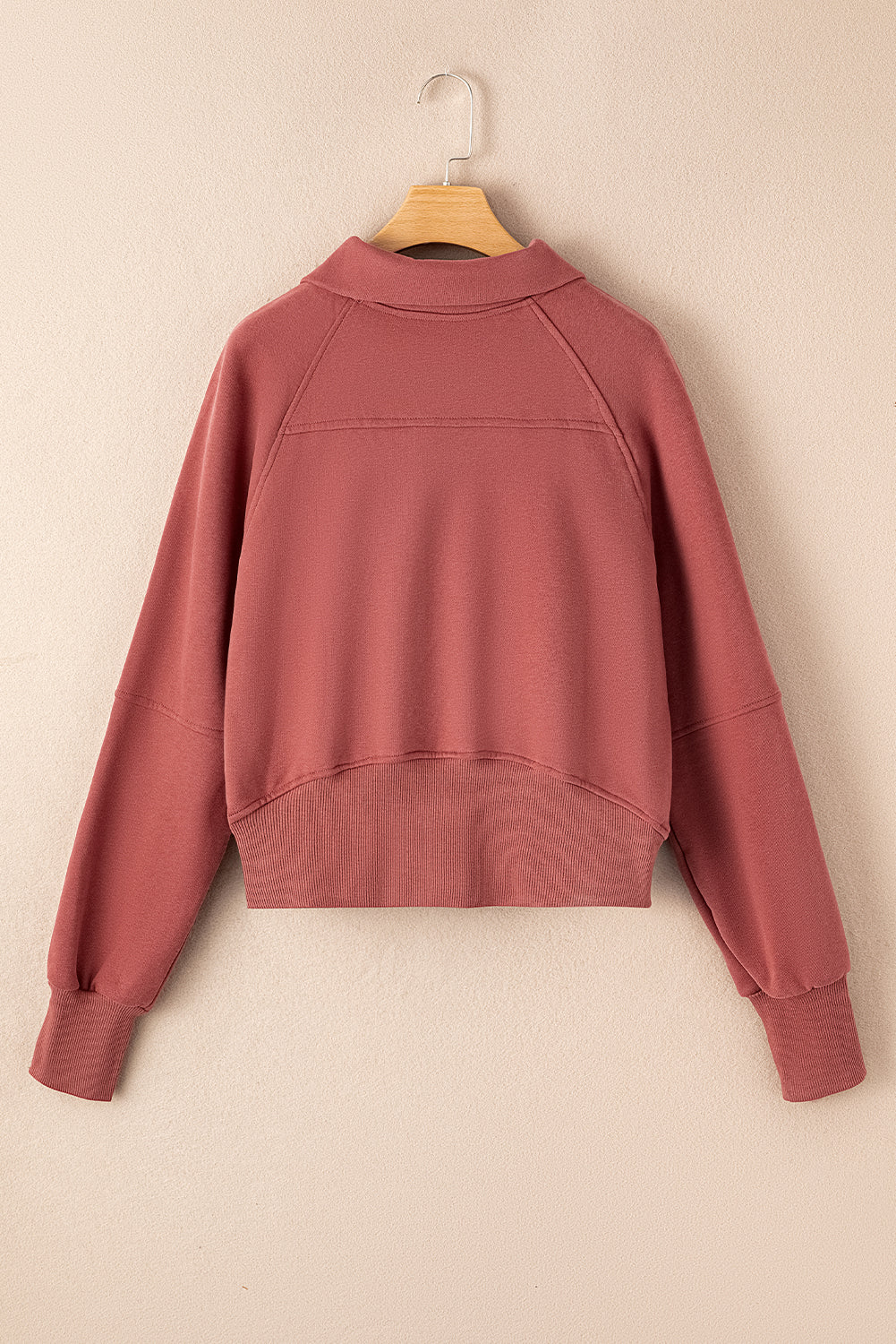 Cali Chic Brown Zip Up Stand Collar Ribbed Thumbhole Sleeve Sweatshirt