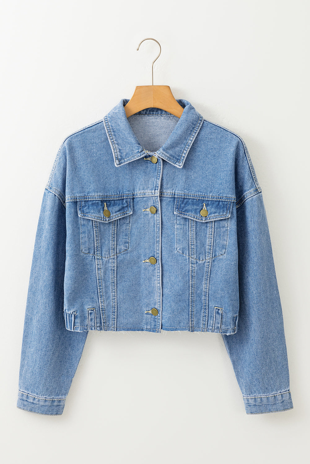 Cali Chic Sky Blue Medium Wash Chunky Cropped Denim Jacket