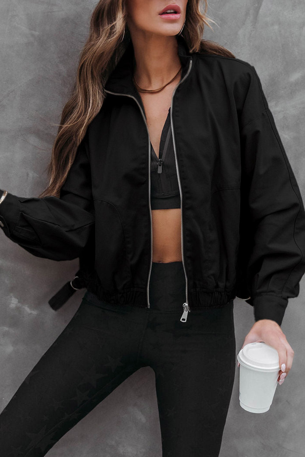 Cali Chic Black Solid Full Zipped Jacket