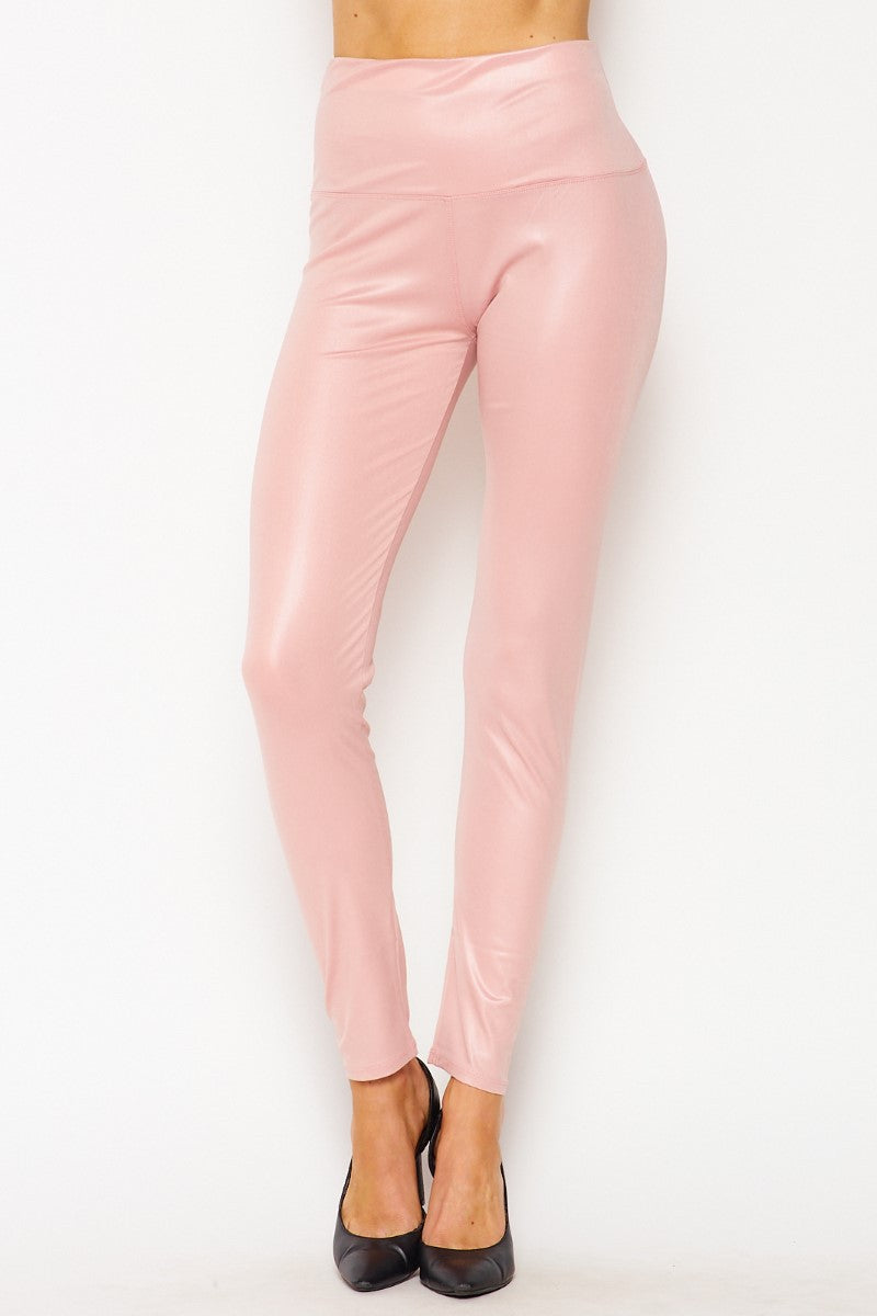 Cali Chic Women's Leggings Celebrity Pink Faux Leather High Waist Ankle Pants