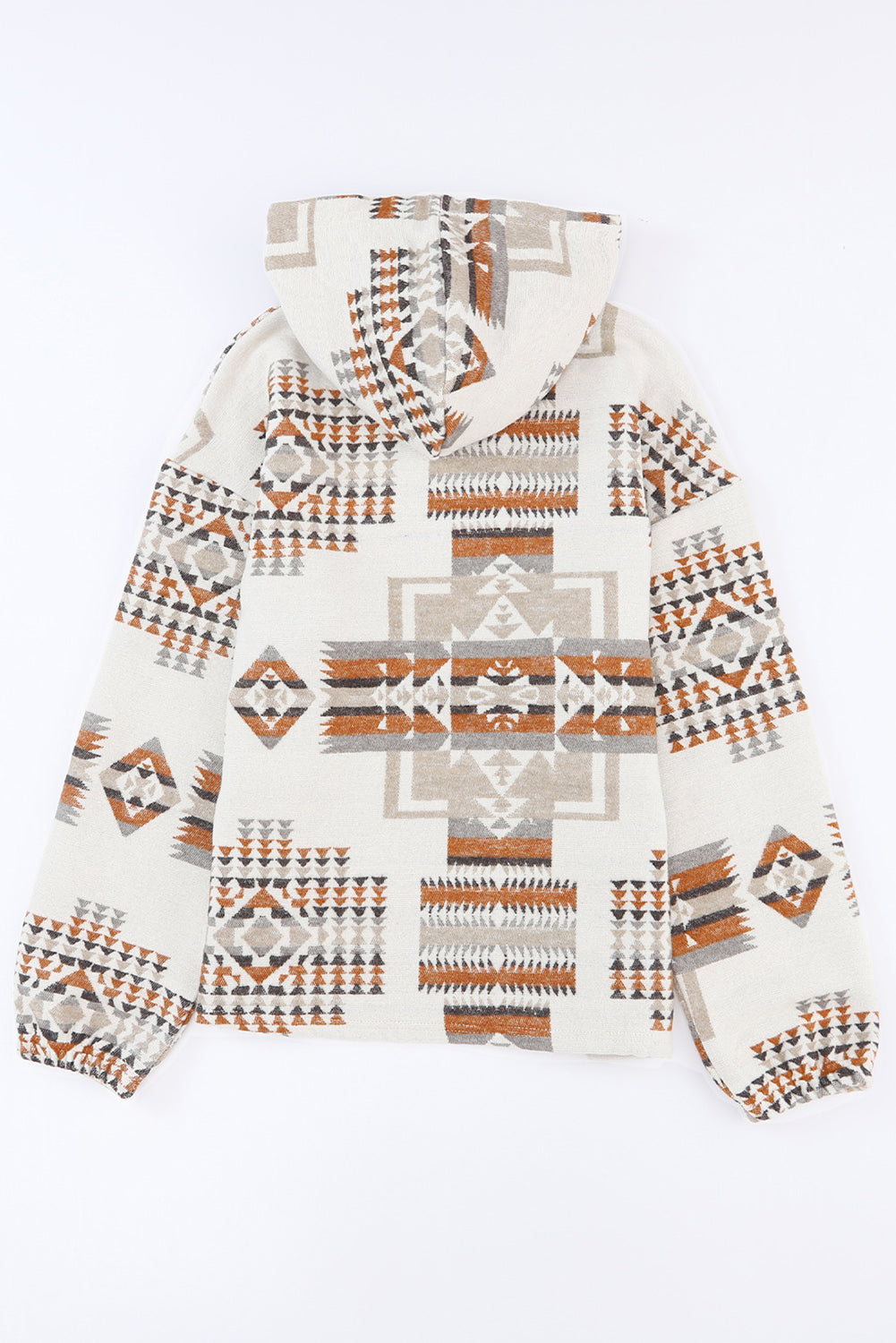 Cali Chic Beige Aztec Print Kangaroo Pocket Half-Zip Hoodie