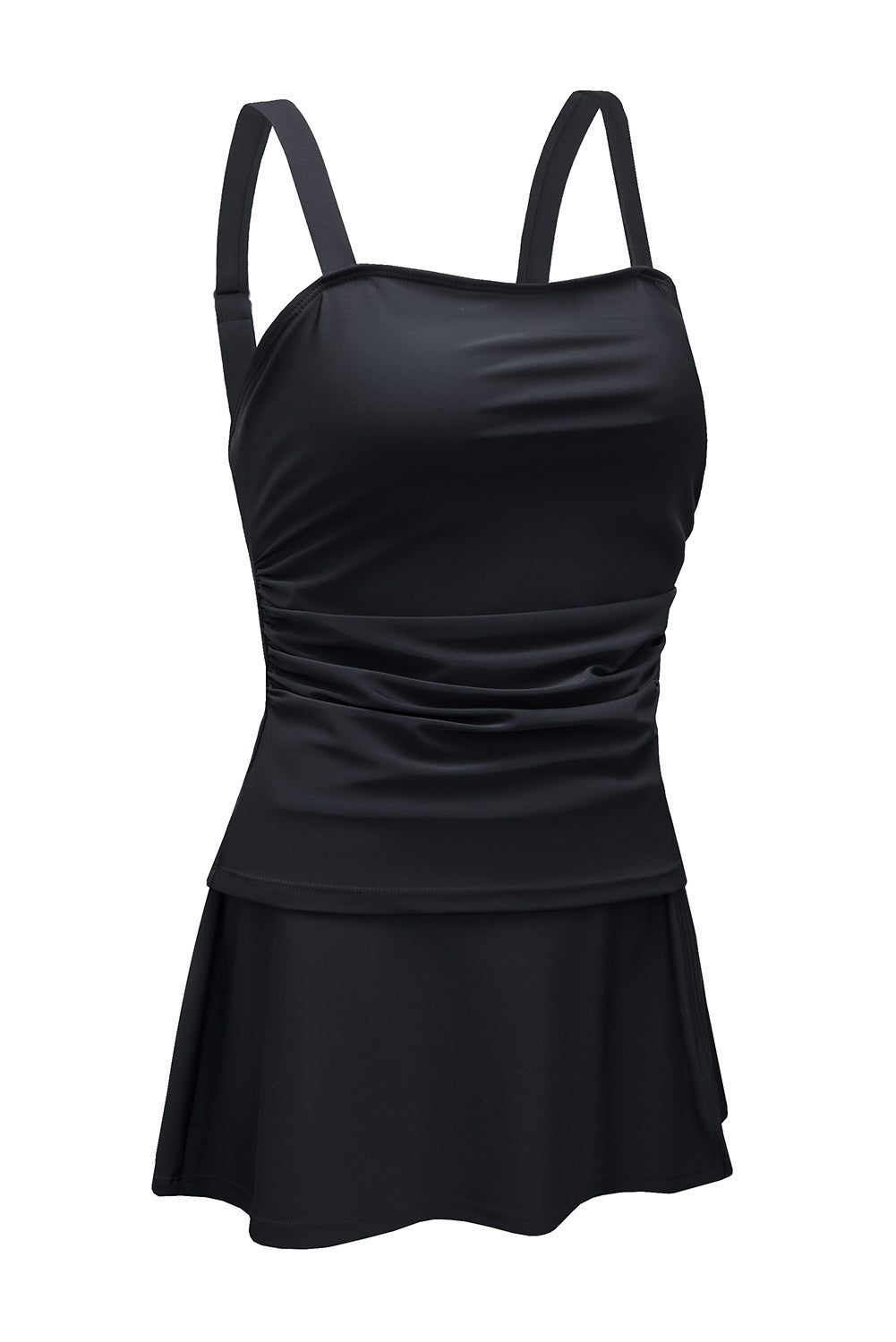 Cali Chic Black Solid Square Neck Sleeveless Tankini Swimsuit