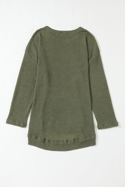 Cali Chic Women Green Waffle Knit High Slits Oversized Tops