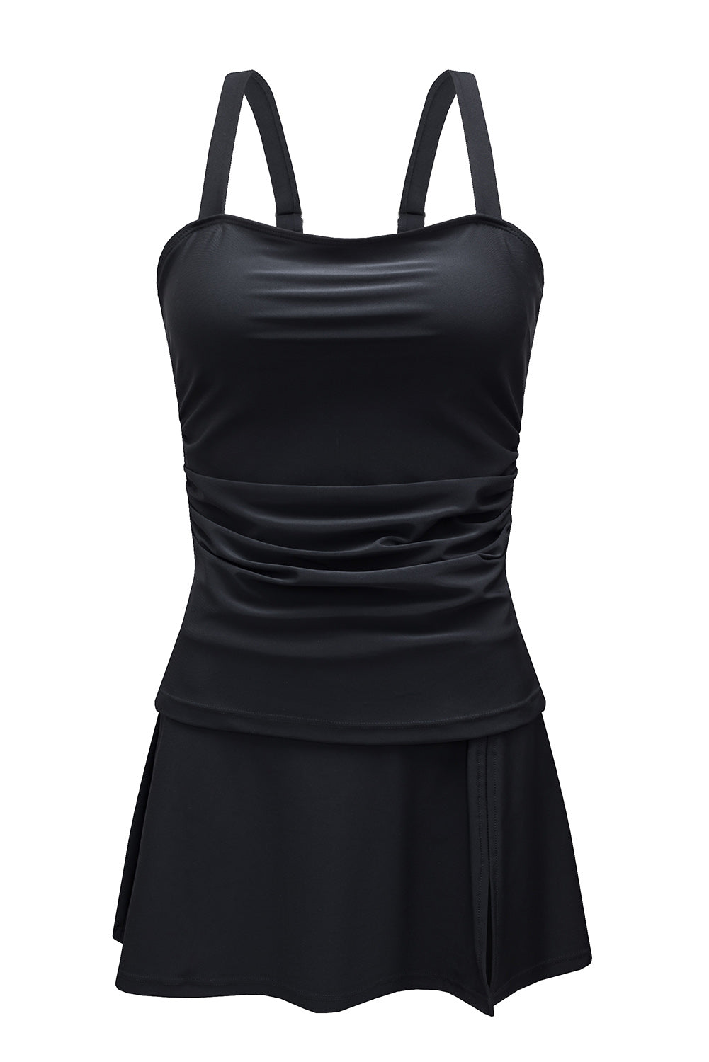 Cali Chic Black Solid Square Neck Sleeveless Tankini Swimsuit