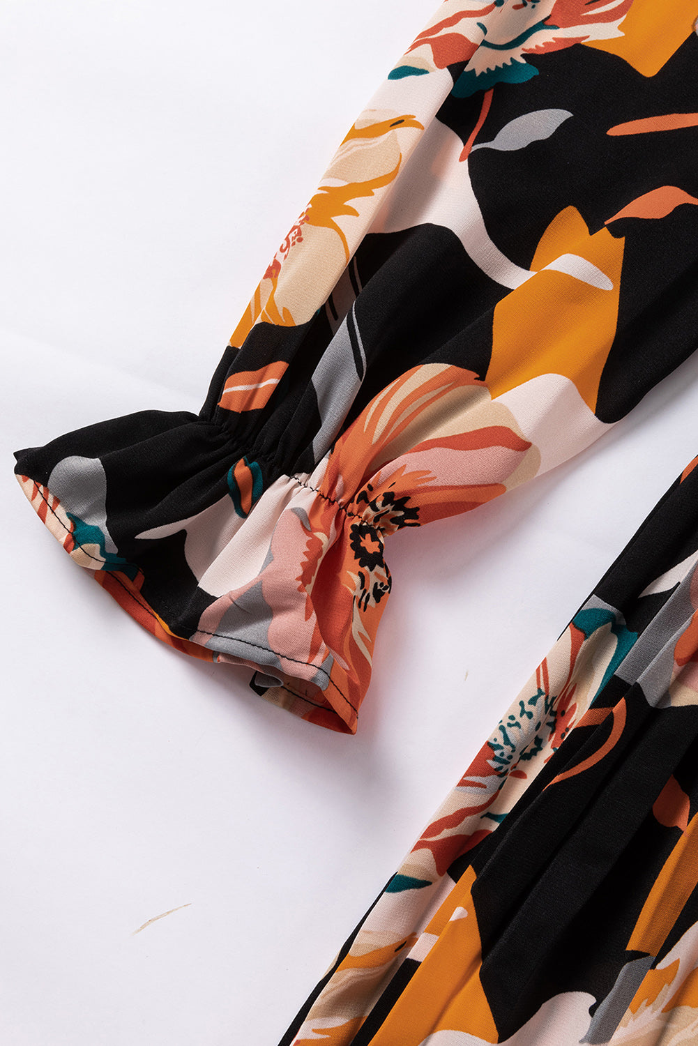 Multicolor Floral Print Waist Tie Pleated Midi Shirt Dress