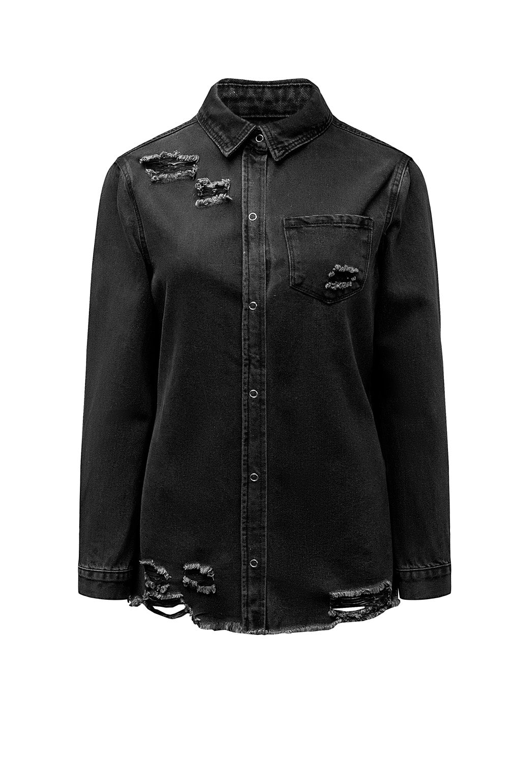 Cali Chic Black Ripped Denim Jacket