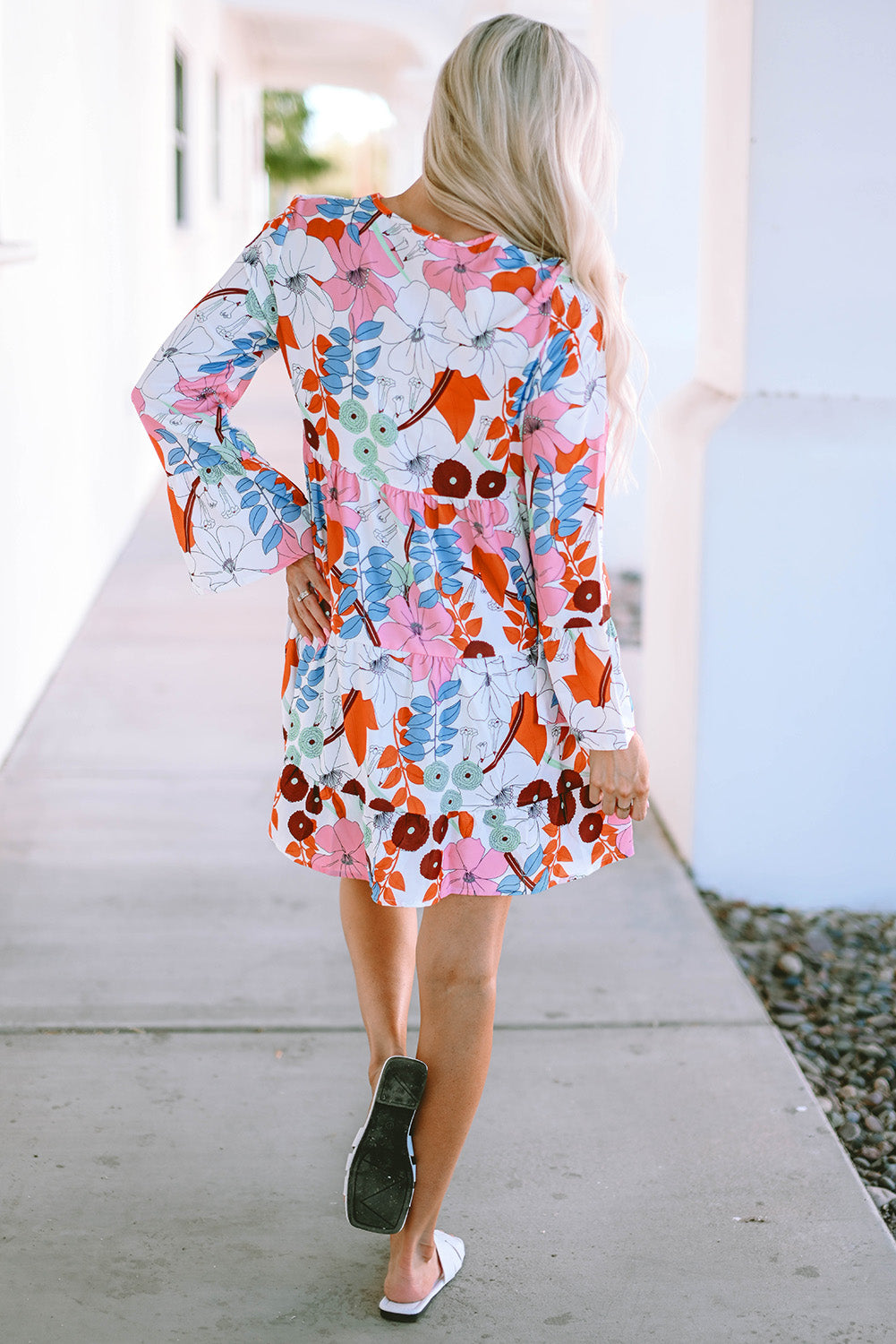 White Floral Tiered Mini Dress