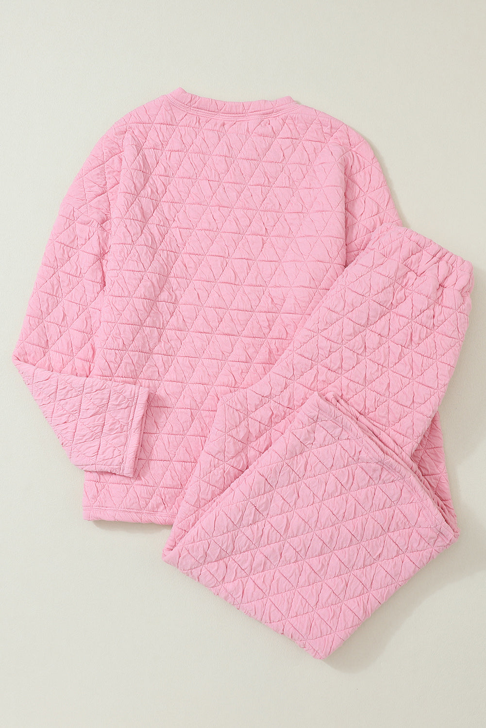 Pink Solid Quilted Pullover and Pants Outfit