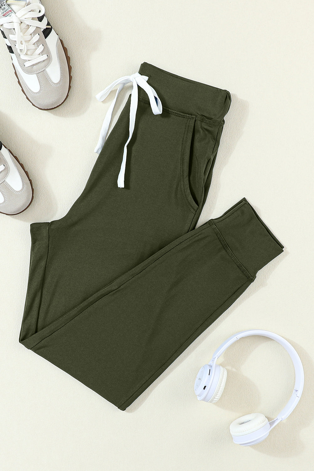 Moss Green Drawstring Waist Pocketed Joggers