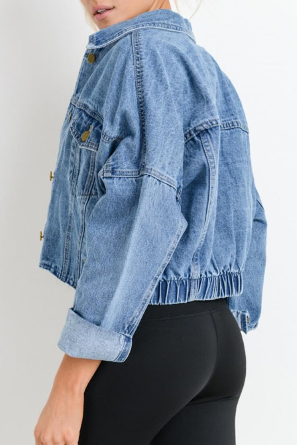 Cali Chic Sky Blue Medium Wash Chunky Cropped Denim Jacket