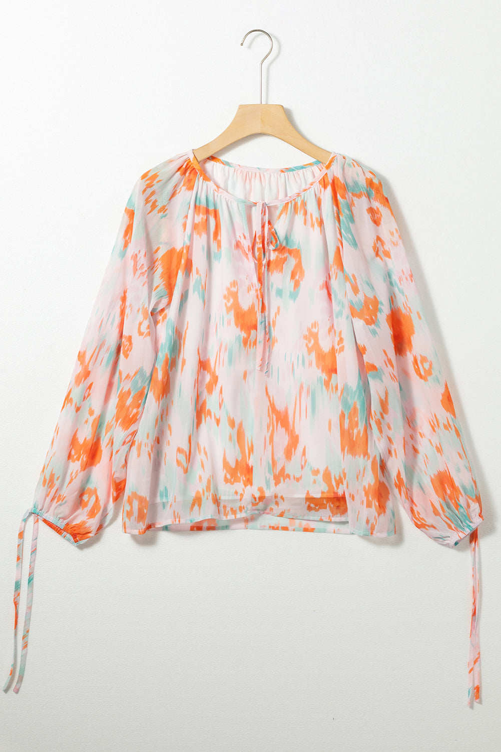 Multicolor Abstract Print Split Neck Puff Sleeve Blouse