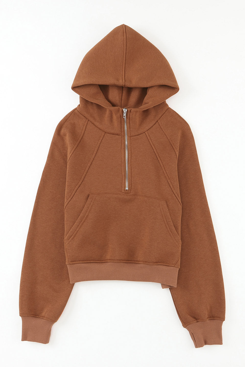 Cali Chic Brown Quarter Zip Kangaroo Pocket Hoodie