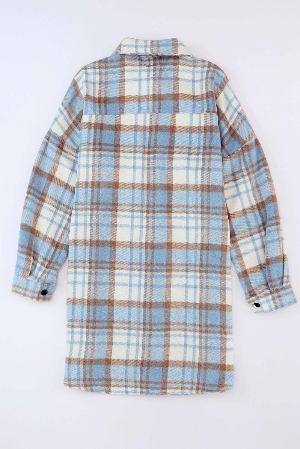 Cali Chic Sky Blue Plaid Flap Pocket Long Sleeve Shacket