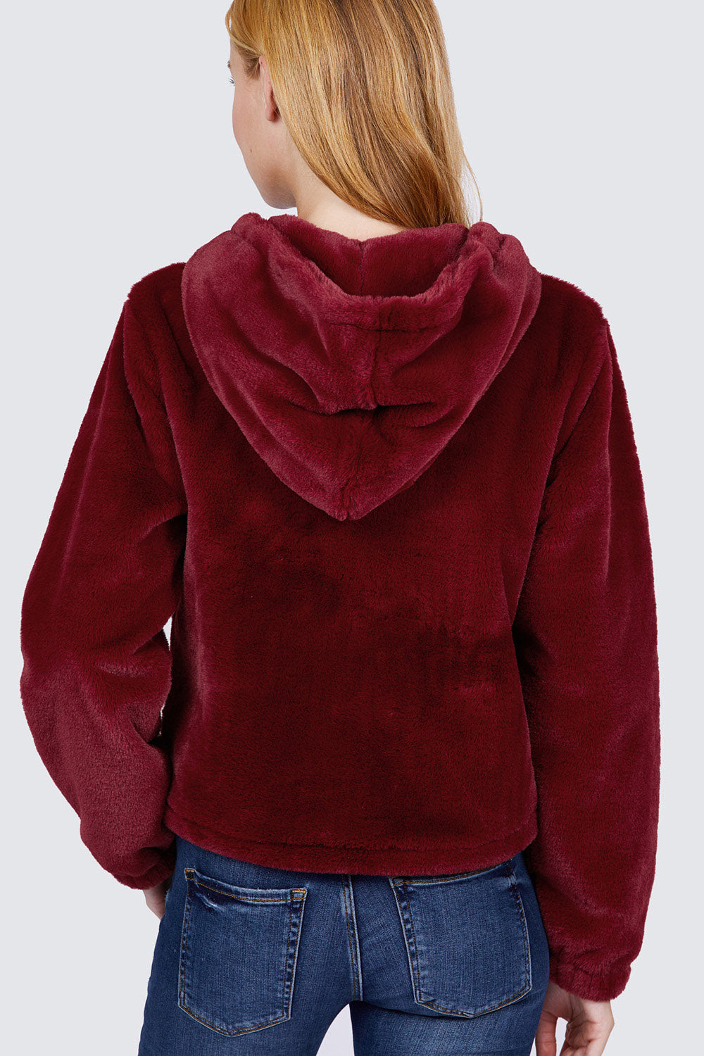 Cali Chic Juniors' Hoodie Celebrity Quarter Zip Burgundy Drawstring Faux Hoodie