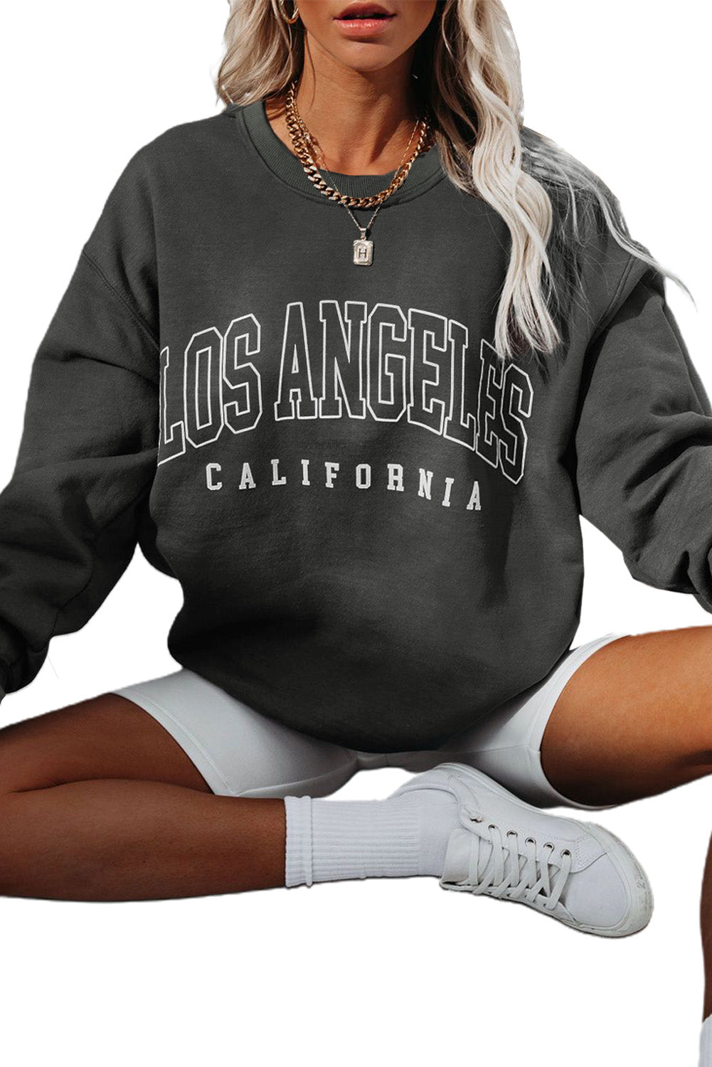 Cali Chic Women Sweatshirt Celebrity Los Angeles Graphic Design Gray Letter Print